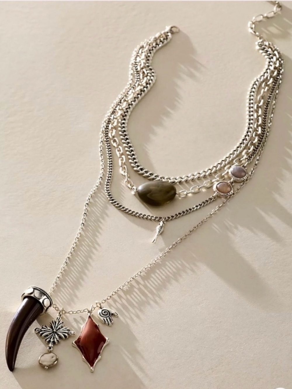 Free People Zella Silver Layered Pendant Necklace NWT